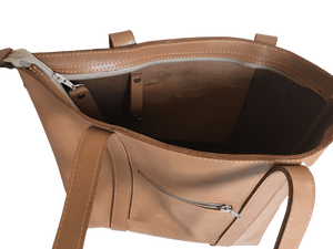 Natural Full-grain Zippered Leather Tote Bag - Amaka Africa