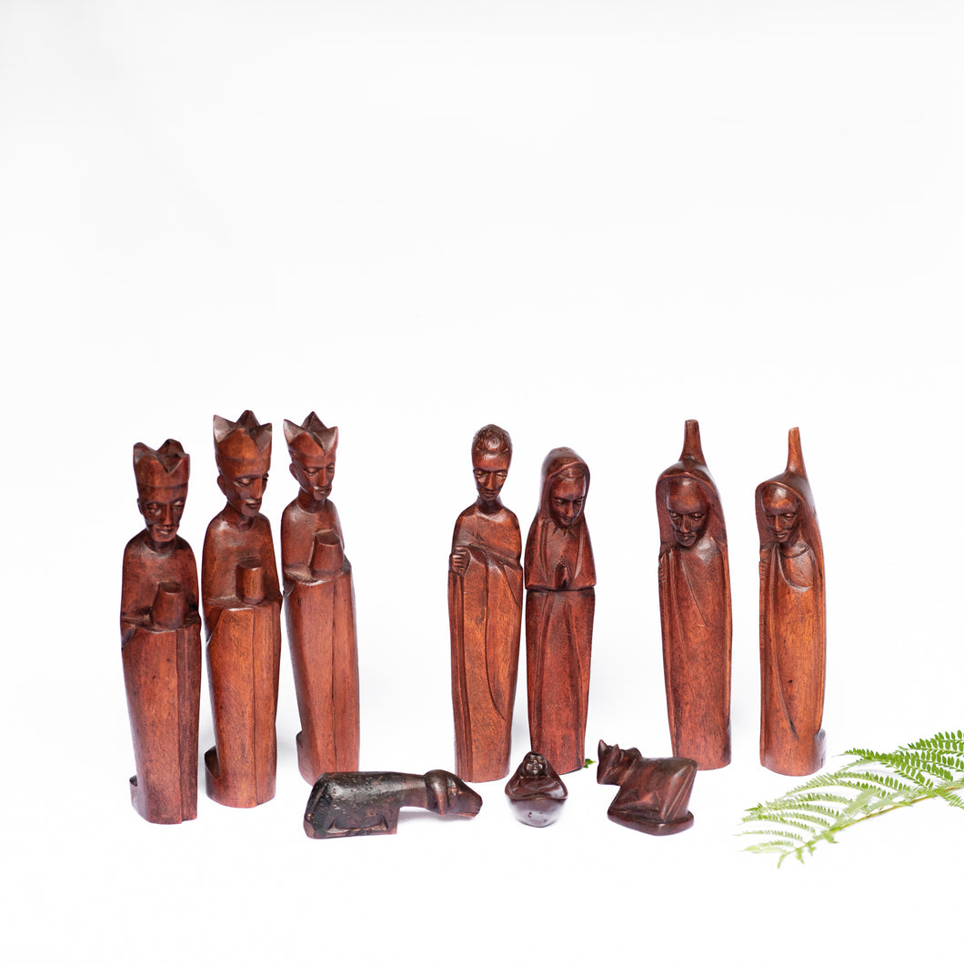 Hand-carved Teak 10 Piece Nativity