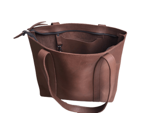 Medium Brown Full-grain Zippered Leather Tote Bag - Amaka Africa